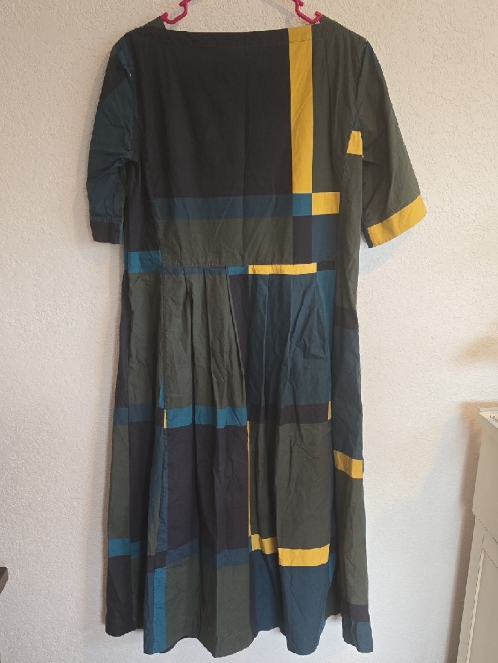 Plaid Midi Dress in Olive, Teal & Yellow Accent - Picture 3 of 7